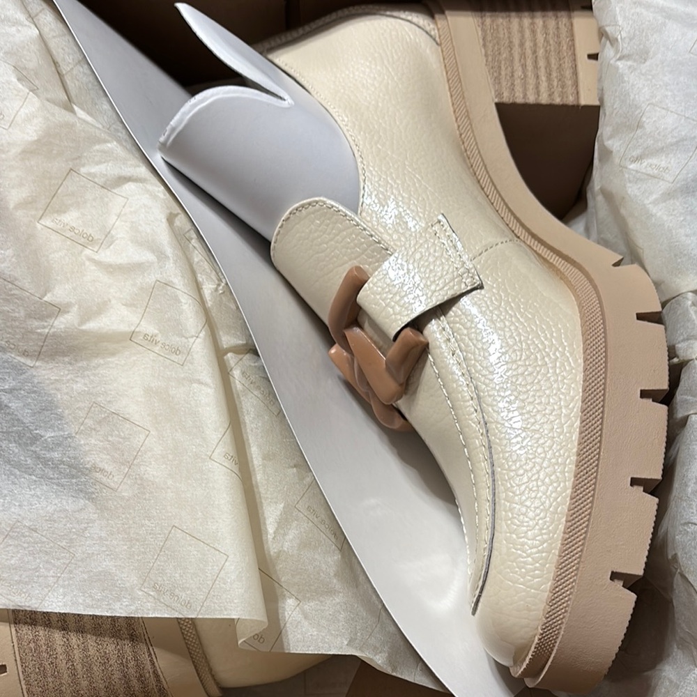 Cream and Tan Flats with Decorative Strap